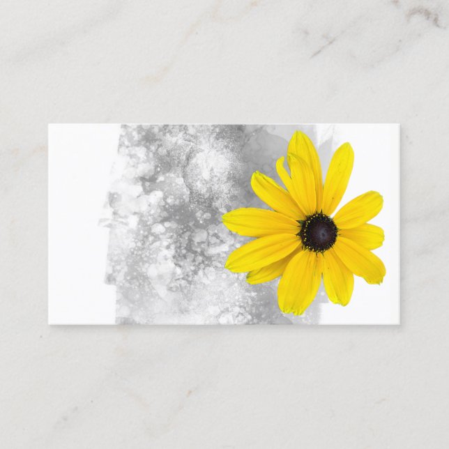 Tarjeta De Visita agua gris de flores amarillas limpias y elegantes (Anverso)