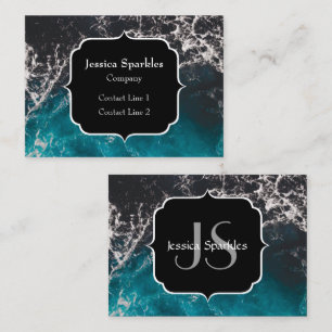 Tarjeta De Visita Agua oscura oscura azul y ondulada Monograma
