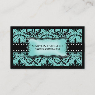 Tarjeta De Visita Aguamarina azul y planificador negro de la boda
