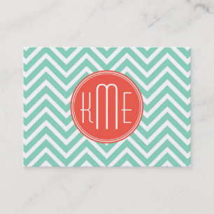 Tarjeta De Visita Aguamarina elegante monograma verde del