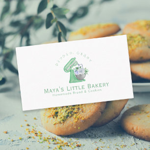 Tarjeta De Visita Aguamix Floral Verde Pastelería Acuarela