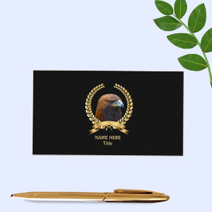 Tarjeta De Visita Águila dorada y corona de laurel dorada sobre negr