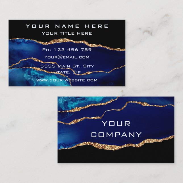 Tarjeta De Visita Agy Navy Blue Gold y Black Business Card (Anverso / Reverso)