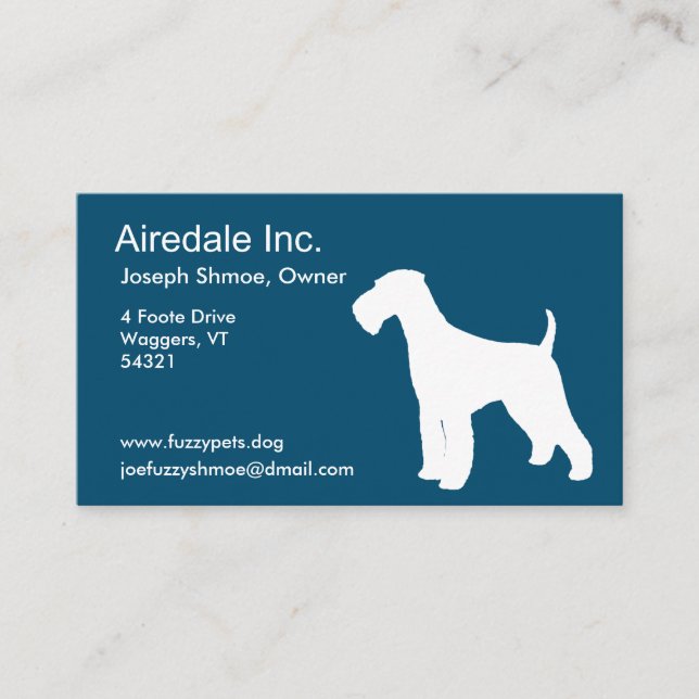Tarjeta De Visita Airedale Terrier Silhouette Blue and White (Anverso)