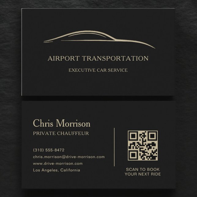 Tarjeta De Visita Airport Transportation QR Code Black & Gold (Subido por el creador)