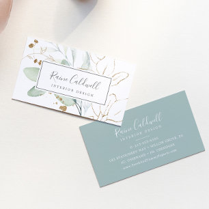 Tarjeta de visita Airy Greenery y Gold Leaf