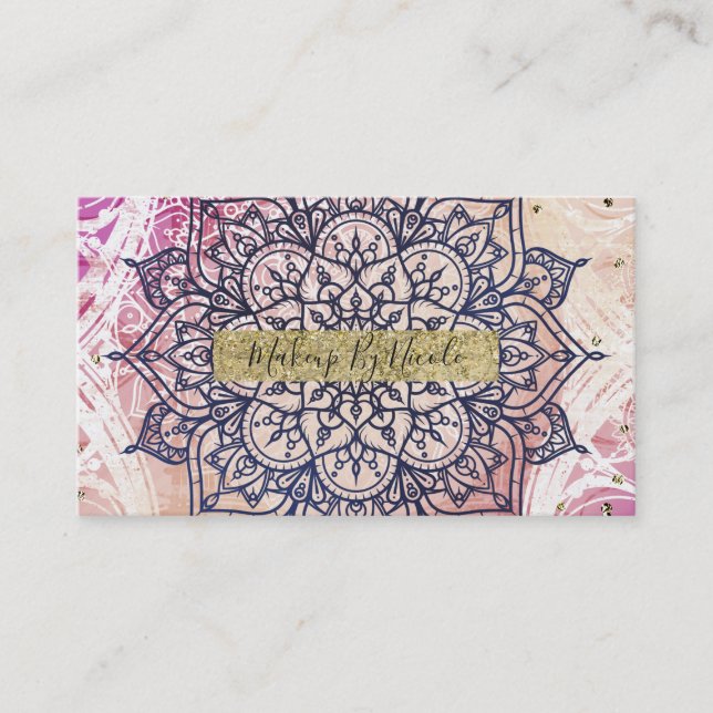 Tarjeta De Visita Airy Mandala Happy Pink Purple Yellow Blue & Gold (Anverso)