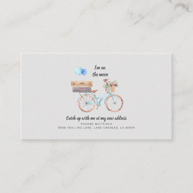 Tarjeta De Visita Al mover nueva dirección Bicicleta de acuarela (Anverso)