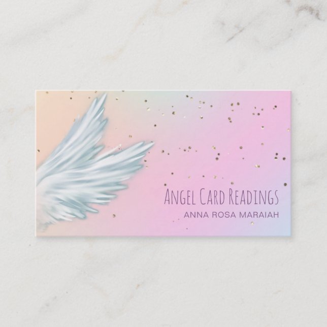 Tarjeta De Visita *~* Alas de Ángel Blanco Pastel Arcoiris (Anverso)