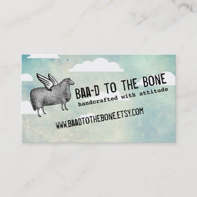 Tarjeta De Visita Alas de oveja voladoras tejiendo artesanías de cro (Anverso)