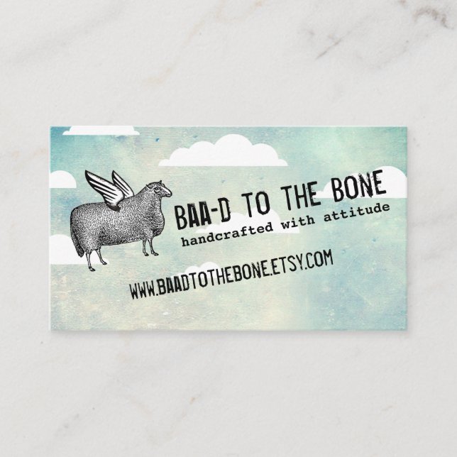 Tarjeta De Visita Alas de oveja voladoras tejiendo artesanías de cro (Anverso)