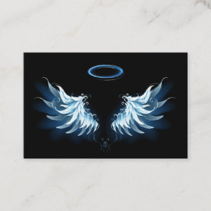 Tarjeta De Visita Alas del Ángel Azul brillante sobre fondo negro
