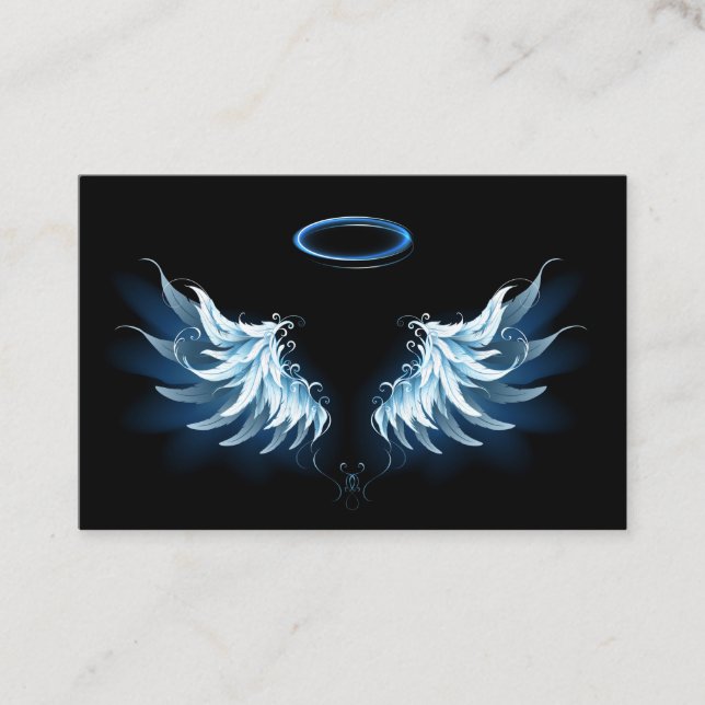 Tarjeta De Visita Alas del Ángel Azul brillante sobre fondo negro (Anverso)