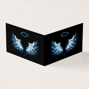 Tarjeta De Visita Alas del Ángel Azul brillante sobre fondo negro