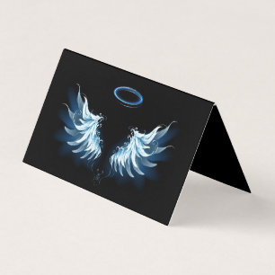 Tarjeta De Visita Alas del Ángel Azul brillante sobre fondo negro