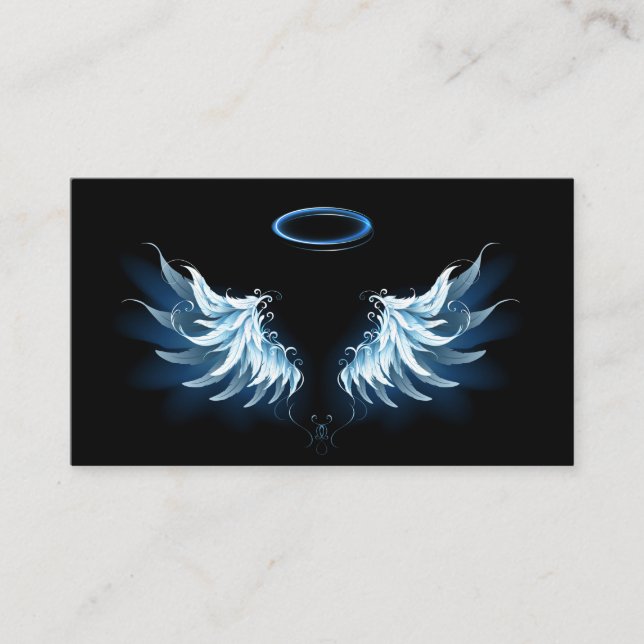 Tarjeta De Visita Alas del Ángel Azul brillante sobre fondo negro (Anverso)