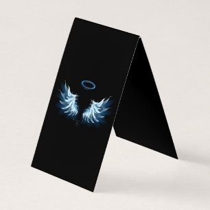 Tarjeta De Visita Alas del Ángel Azul brillante sobre fondo negro