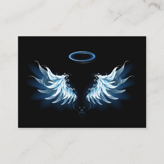 Tarjeta De Visita Alas del Ángel Azul brillante sobre fondo negro (Anverso)