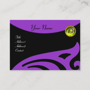 Tarjeta De Visita ALAS ELEGANTES MONOGRAM AMARILLO TOPAZ, violeta pú