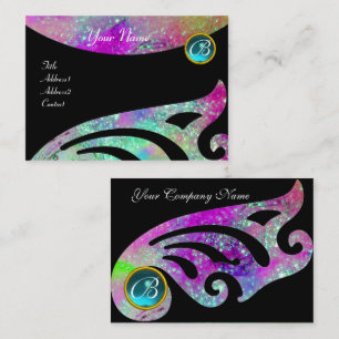 Tarjeta De Visita ALAS ELEGANTES MONOGRAMA ,AQUA AZUL rosa, púrpura,