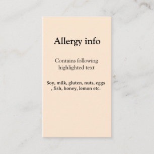 Tarjeta De Visita alerta de alergia alimentaria añadir nombre texto