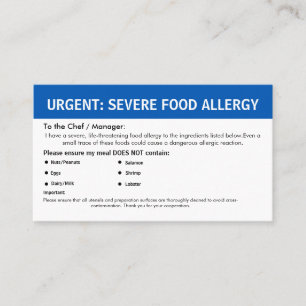 Tarjeta De Visita Alerta de Alergia Alimentaria Múltiple