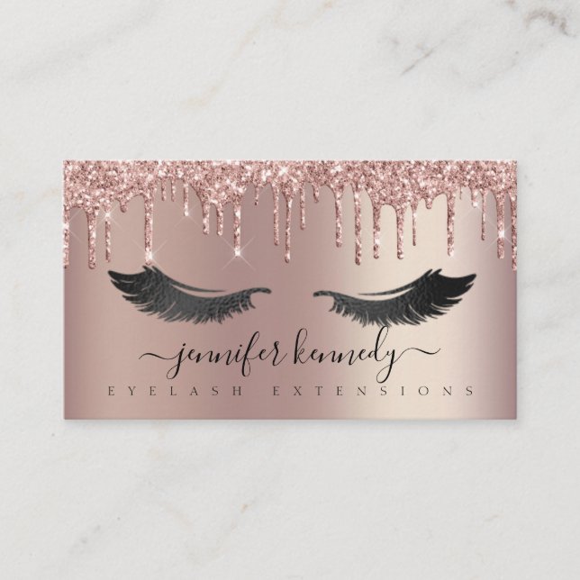 Tarjeta De Visita Aletazos Eyelash Purpurina de goteo Rosa Oro Spark (Anverso)