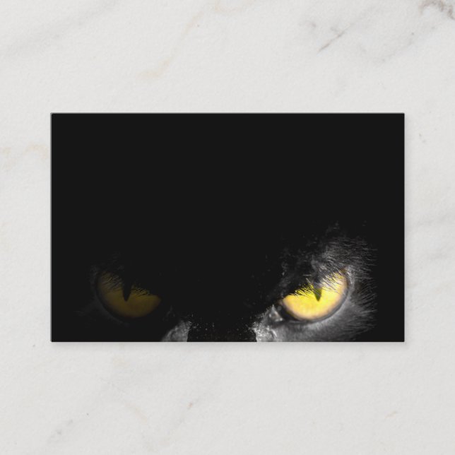 Tarjeta De Visita Alfa Cat con mirada mortífera sobre negro (Anverso)