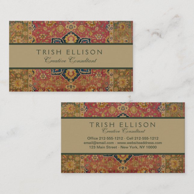 Tarjeta De Visita Alfombra de Kashan dorado rojo alfombra asiática p (Anverso / Reverso)