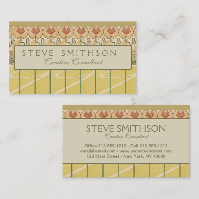 Tarjeta De Visita Alfonse Mucha Poppies Art Nouveau Floral Wallpaper (Anverso / Reverso)