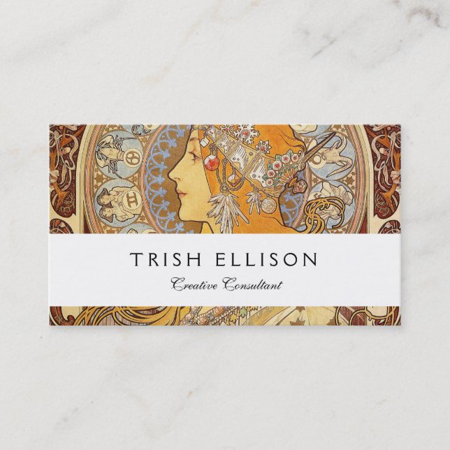 Tarjeta De Visita Alfonse Mucha Zodiac Art Nouveau Mujer (Anverso)