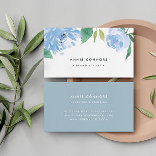 Tarjeta De Visita Algo azul   Floral acuarela