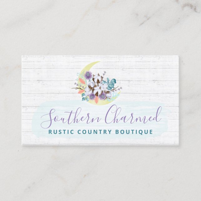 Tarjeta De Visita Algodón floral del sur Moon & Rustic Wood (Anverso)