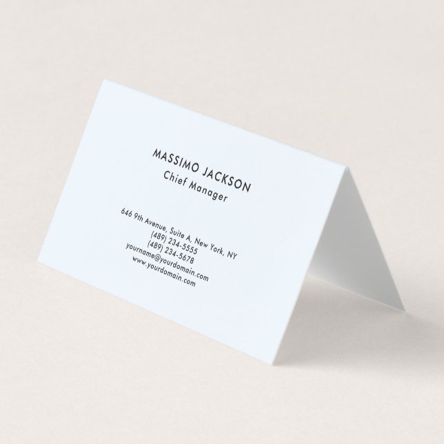Tarjeta De Visita Alice Blue Stylish Plain Simple Professional Class (Anverso)