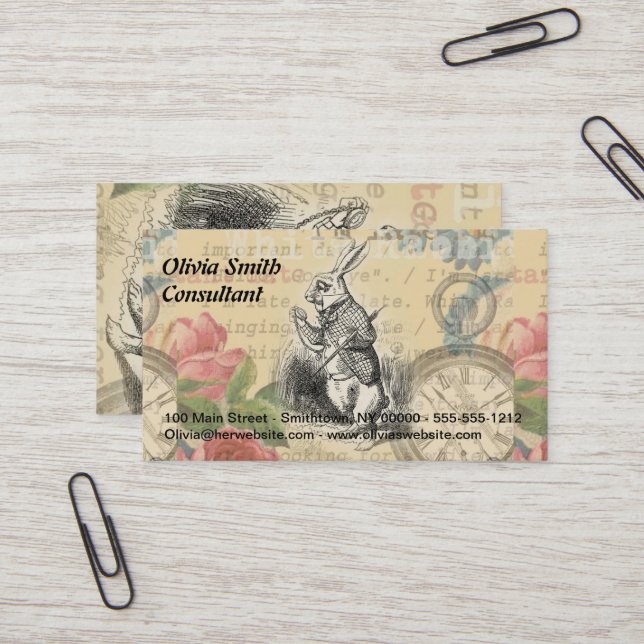 Tarjeta De Visita Alicia de conejo blanco en arte de maravillas (Anverso/Reverso In Situ)