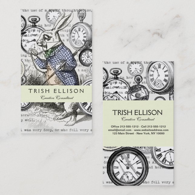 Tarjeta De Visita Alicia de Conejo Blanco en Relojes de Maravilla (Anverso / Reverso)