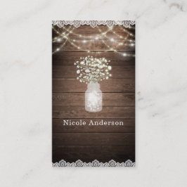 Tarjeta De Visita Aliento de Bebé y Luces Rústicas Bodas Elegantes