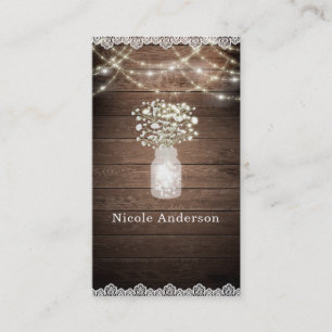 Tarjeta De Visita Aliento de Bebé y Luces Rústicas Bodas Elegantes