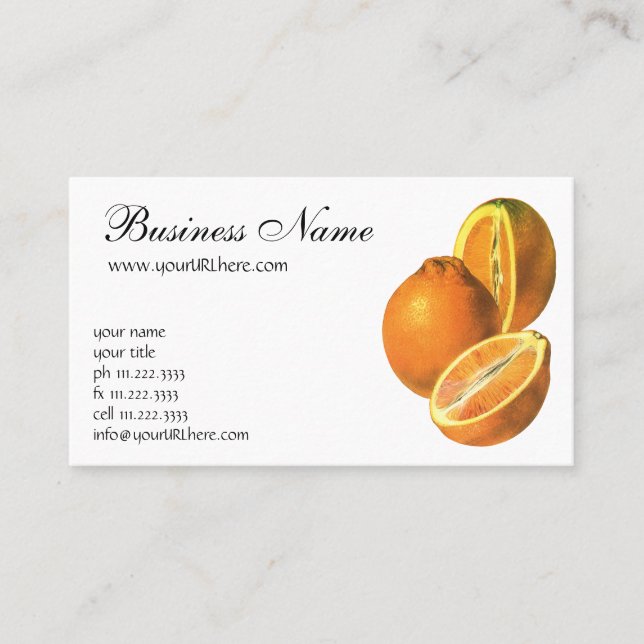 Tarjeta De Visita Alimentos para la cosecha, Naranjas recién sanos o (Anverso)