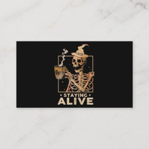 Tarjeta De Visita Alive Funny Skeleton Beber café Feliz