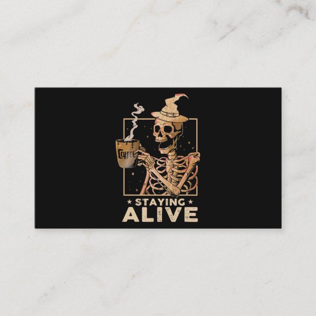 Tarjeta De Visita Alive Funny Skeleton Beber café Feliz (Anverso)
