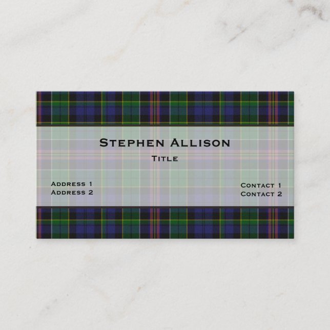 Tarjeta De Visita Allison Tartan Plaid Personalizado (Anverso)