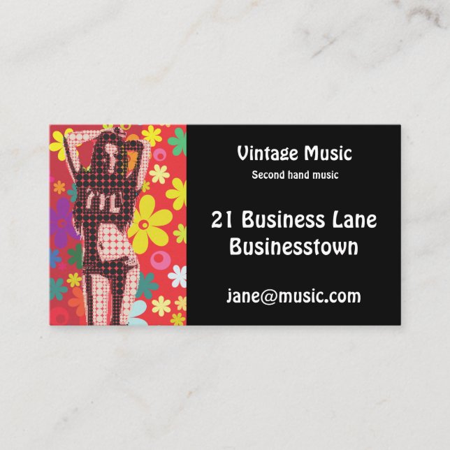 Tarjeta De Visita Almacén de discos de segunda mano retro (Anverso)