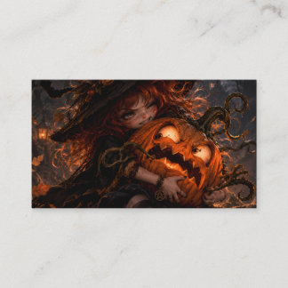 Tarjeta De Visita Almohada de bruja gótica y calabaza de Halloween