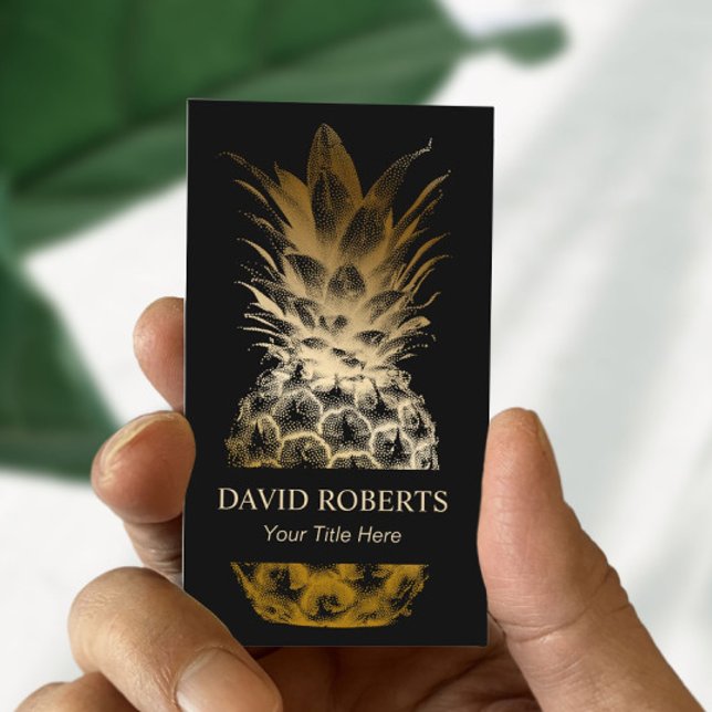 Tarjeta De Visita Alojamiento de eventos Moderno de piña negra y dor (Subido por el creador)