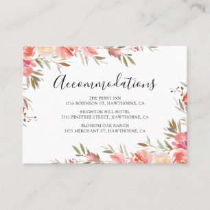 Tarjeta De Visita Alojamiento de hotel floral rosado de la boda