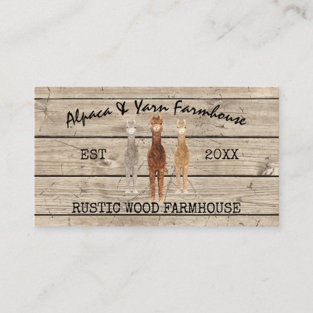 Tarjeta De Visita Alpaca rústica de madera de granja (Anverso)
