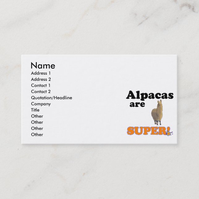 Tarjeta De Visita alpacas son súper (Anverso)