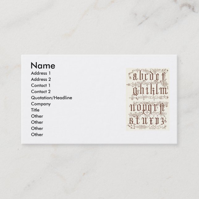 Tarjeta de visita Alphabet del siglo XVI (Anverso)