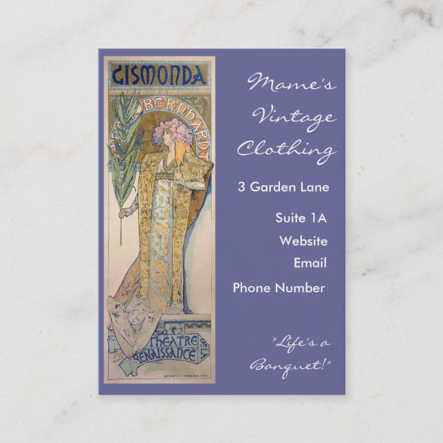 Tarjeta De Visita Alphonse Mucha - pintura de Sarah Bernhard (Anverso)